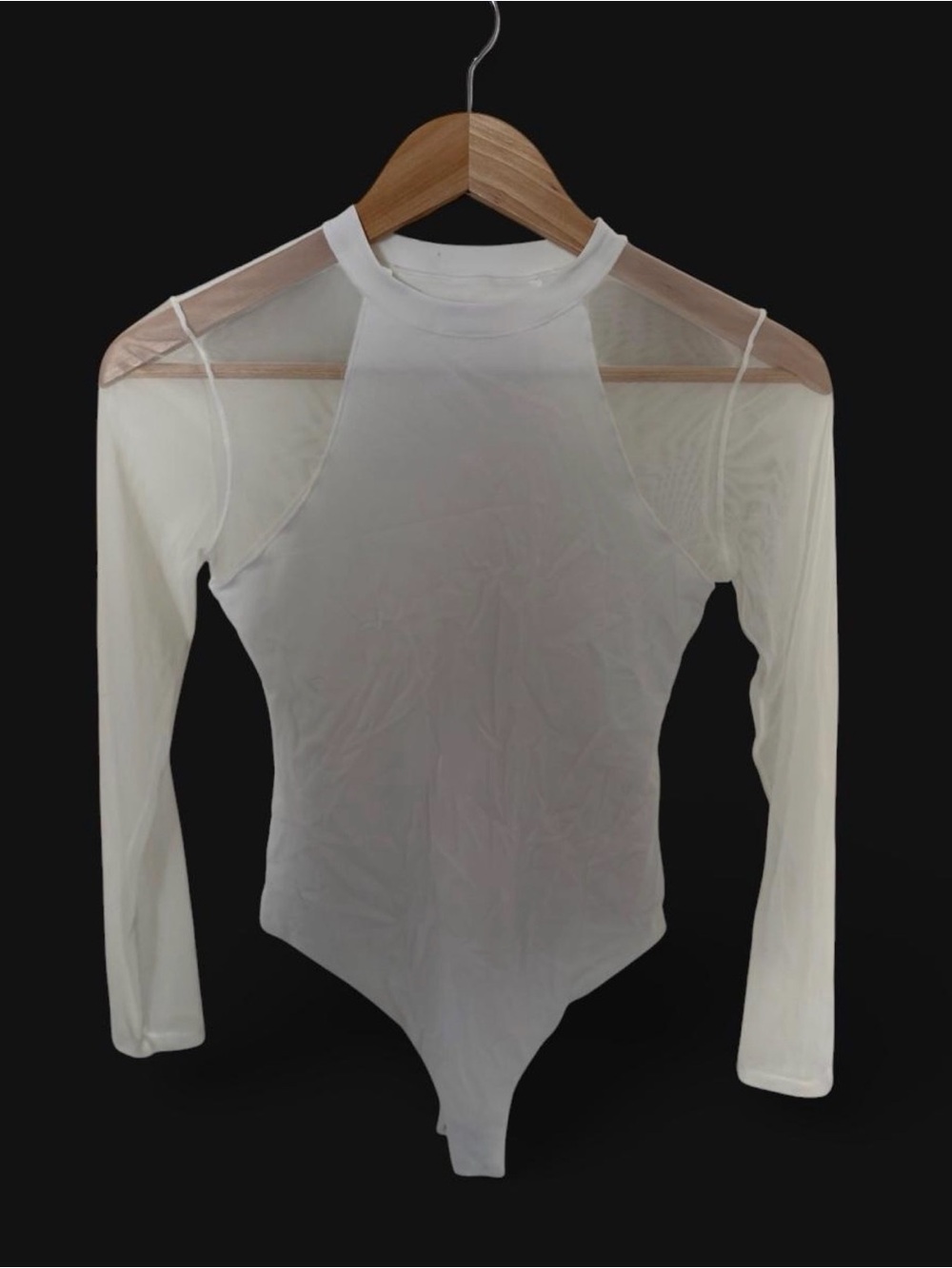 Women’s White Mesh Long-Sleeve Bodysuit
